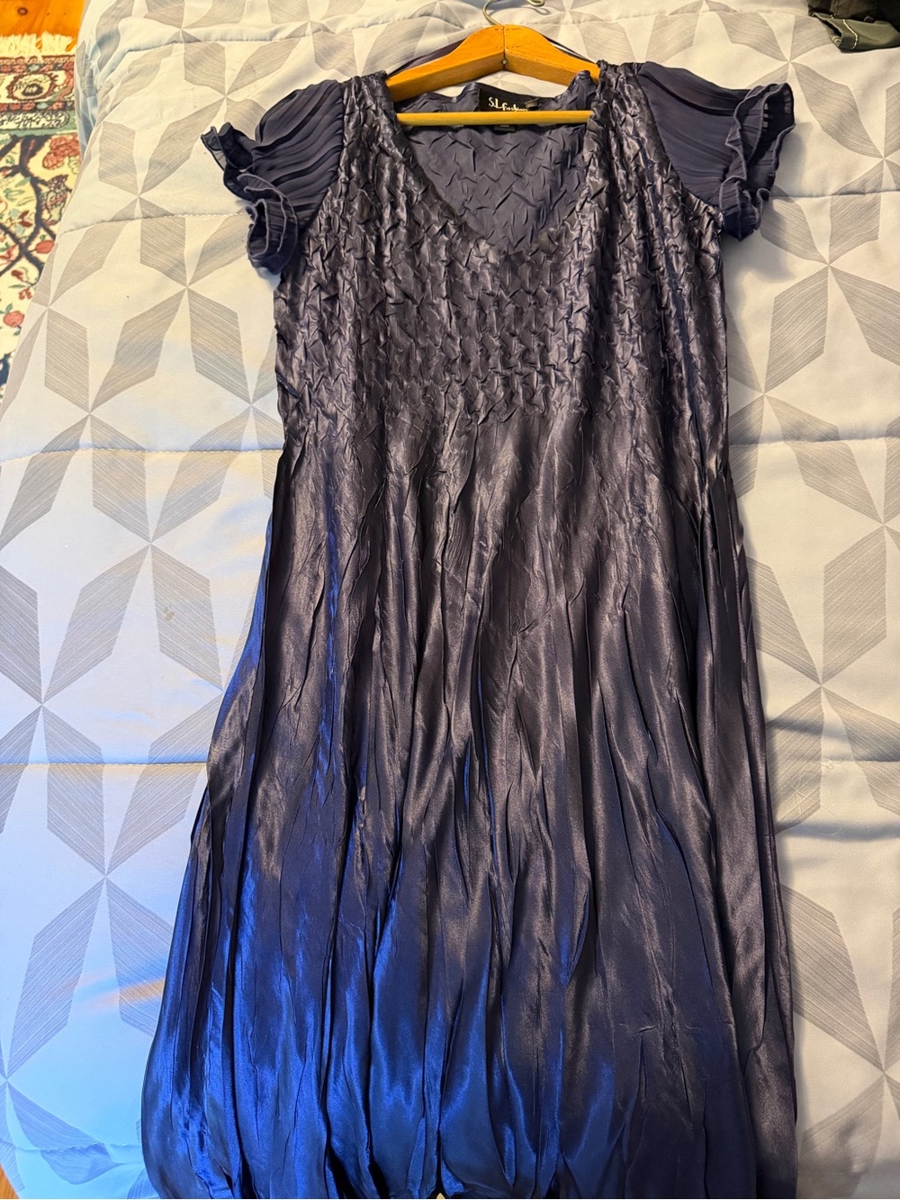 S.L. Fashions Navy Textured Dress